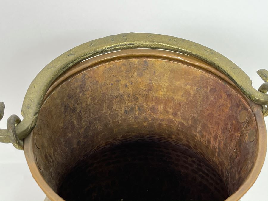 Vintage Turkish Hammered Copper Pot With Handle 9'H And Small Chinese Cloisonne Vase [Photo 8]