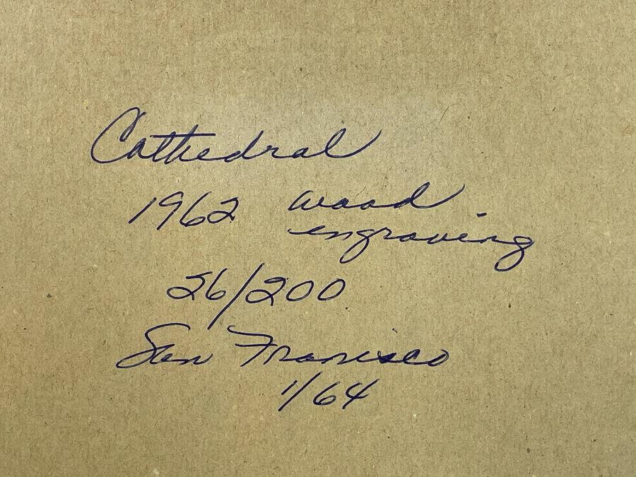 Vintage 1962 San Francisco Cathedral Wood Engraving Signed W With Enclosed Circle 26 Of 200 10 X 13 [Photo 5]