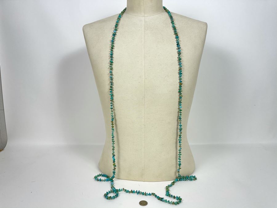 40' Long Turquoise Nuggets Strand Necklace With Sterling Silver Clasp [Photo 3]