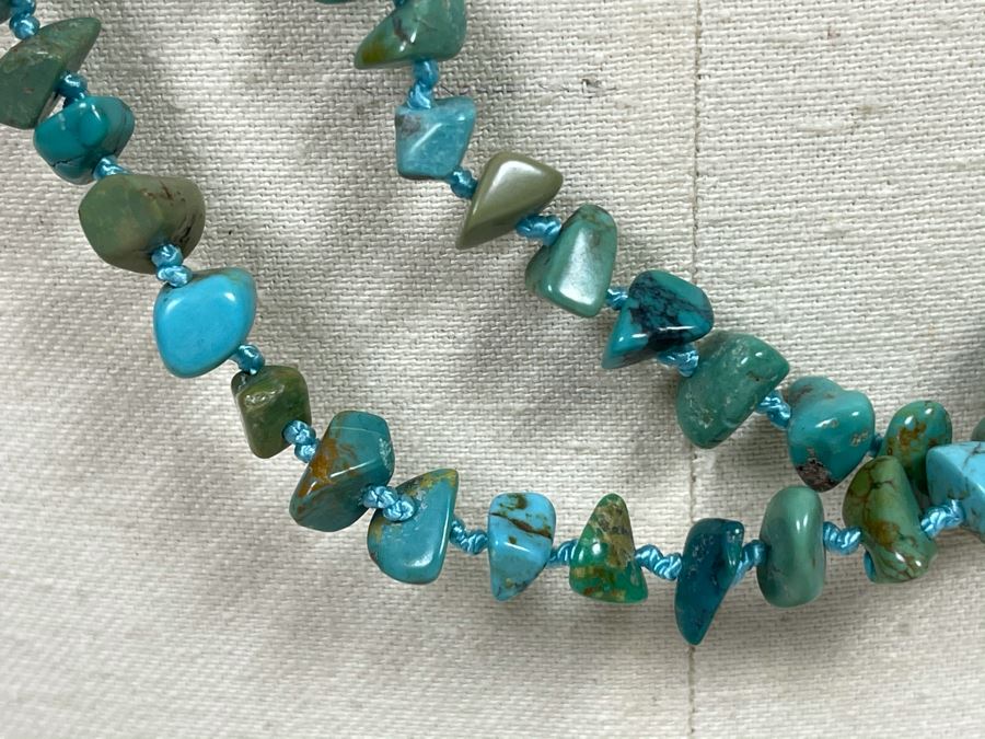 40' Long Turquoise Nuggets Strand Necklace With Sterling Silver Clasp [Photo 5]