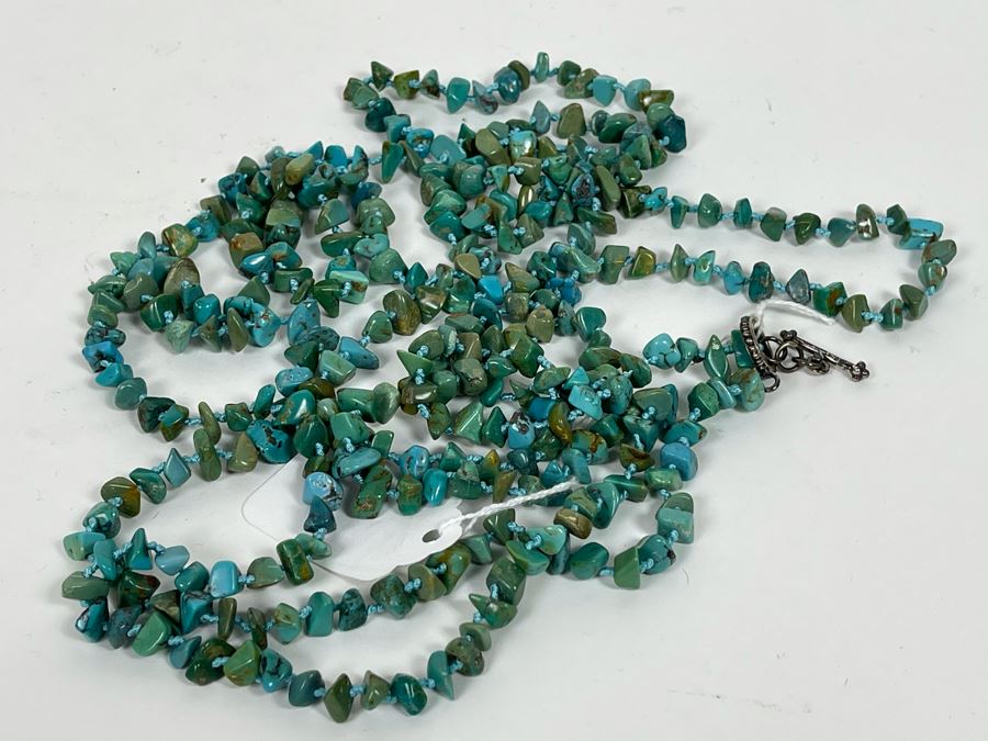 40' Long Turquoise Nuggets Strand Necklace With Sterling Silver Clasp [Photo 11]