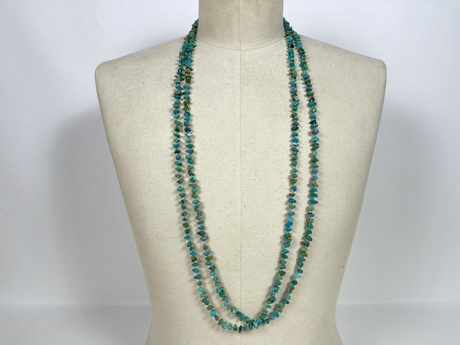 40' Long Turquoise Nuggets Strand Necklace With Sterling Silver Clasp [Photo 2]