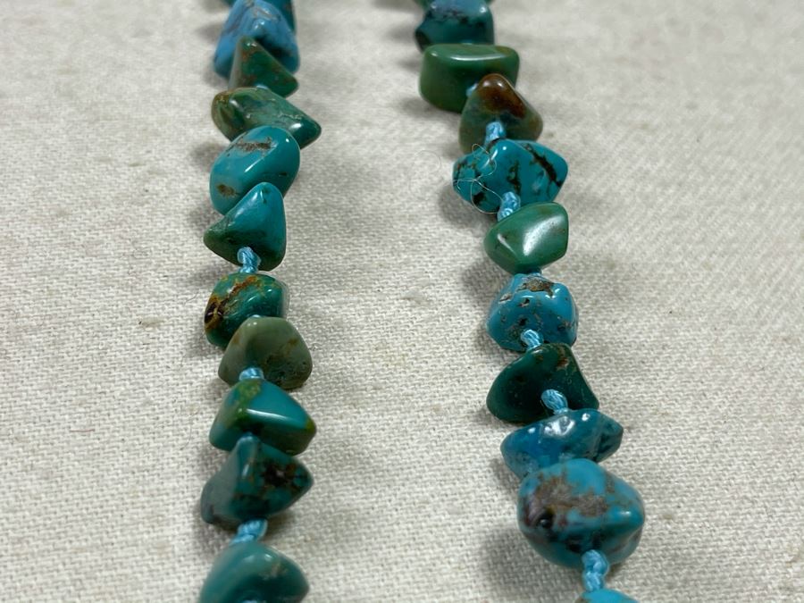 40' Long Turquoise Nuggets Strand Necklace With Sterling Silver Clasp [Photo 8]