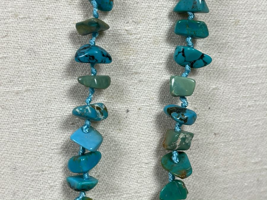 40' Long Turquoise Nuggets Strand Necklace With Sterling Silver Clasp [Photo 7]