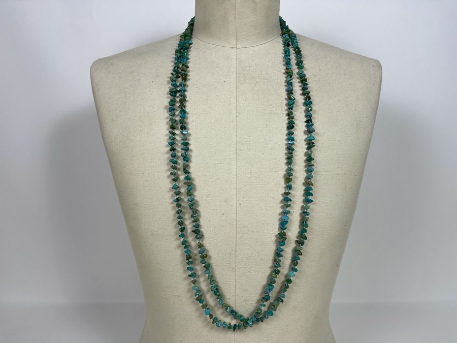 40' Long Turquoise Nuggets Strand Necklace With Sterling Silver Clasp [Photo 4]