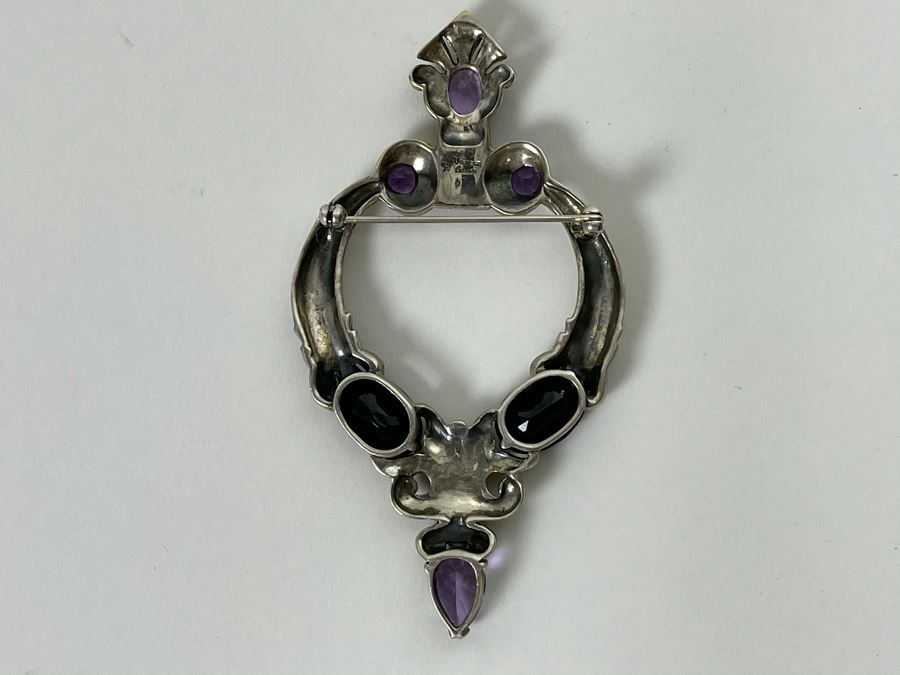 Large Vintage Sterling Silver / Amethyst / Marcasites Pendant Signed Vintage Sterling 26g [Photo 12]
