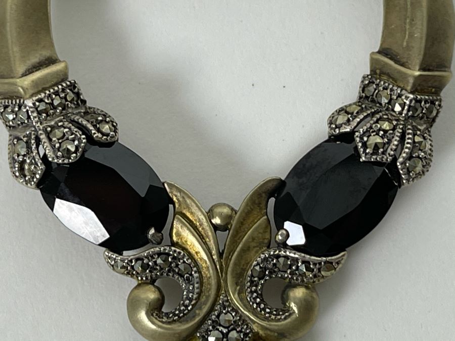 Large Vintage Sterling Silver / Amethyst / Marcasites Pendant Signed Vintage Sterling 26g [Photo 10]