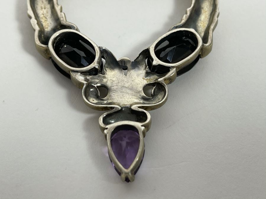 Large Vintage Sterling Silver / Amethyst / Marcasites Pendant Signed Vintage Sterling 26g [Photo 16]