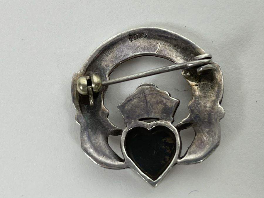 Vintage Sterling Silver / Onyx / Marcasites Pendant Signed 6g [Photo 4]