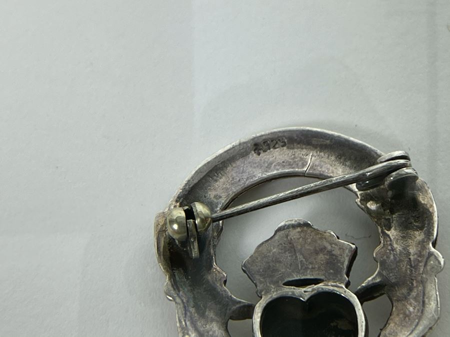 Vintage Sterling Silver / Onyx / Marcasites Pendant Signed 6g [Photo 5]