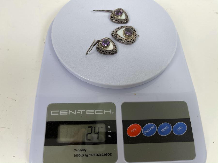 Vintage Sterling Silver Amethyst Pendant With Matching Earrings 24g [Photo 8]