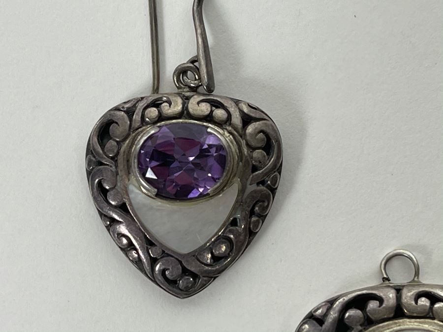 Vintage Sterling Silver Amethyst Pendant With Matching Earrings 24g [Photo 4]