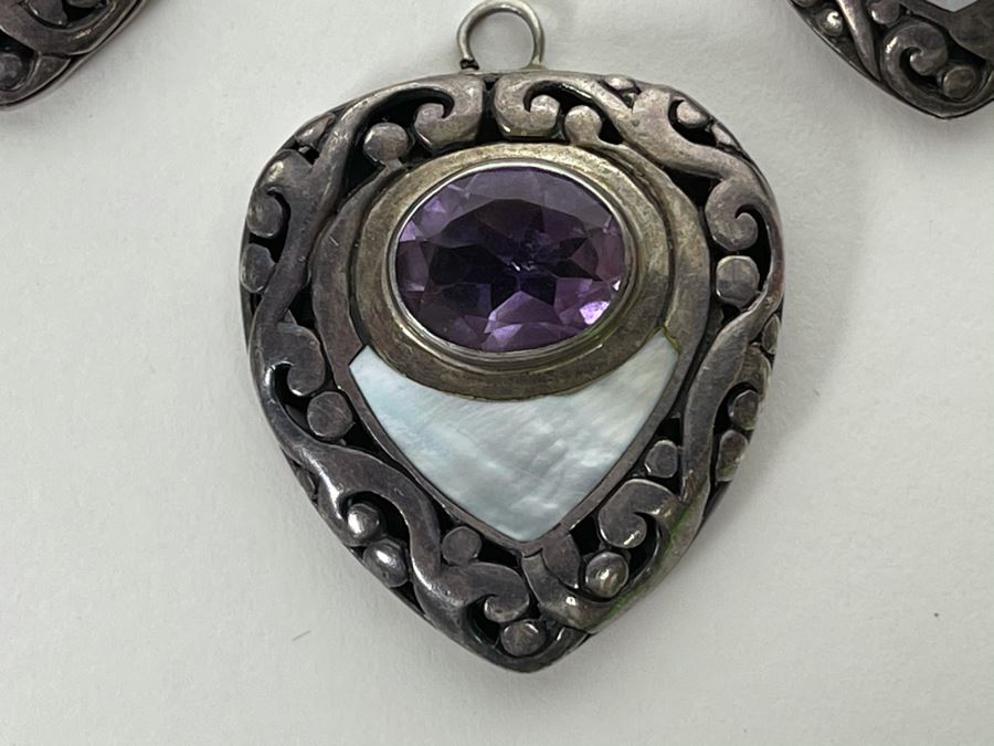 Vintage Sterling Silver Amethyst Pendant With Matching Earrings 24g [Photo 3]