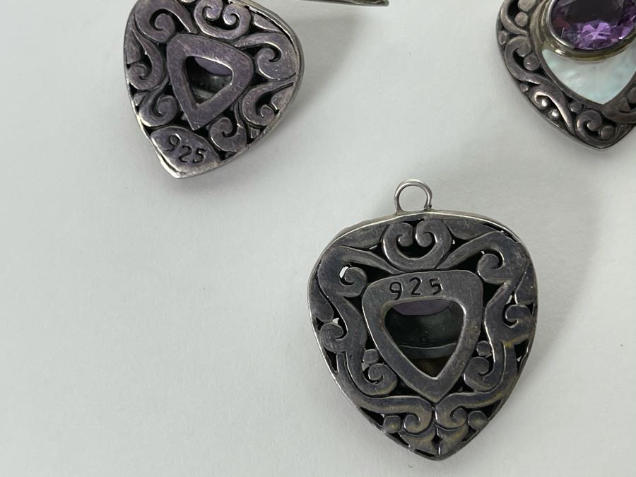 Vintage Sterling Silver Amethyst Pendant With Matching Earrings 24g [Photo 5]