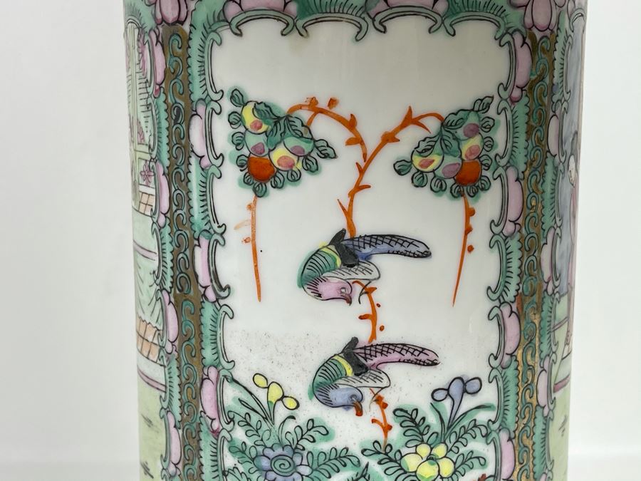 Vintage Chinese Famille Rose Porcelain Table Lamp With Silk Shade 26H [Photo 16]