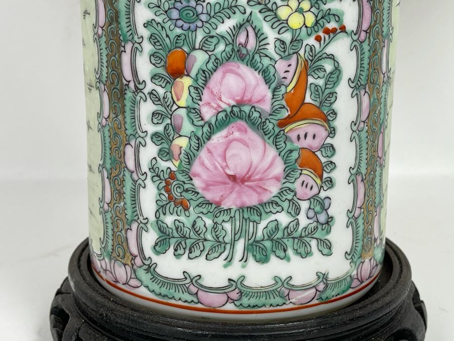Vintage Chinese Famille Rose Porcelain Table Lamp With Silk Shade 26H [Photo 10]