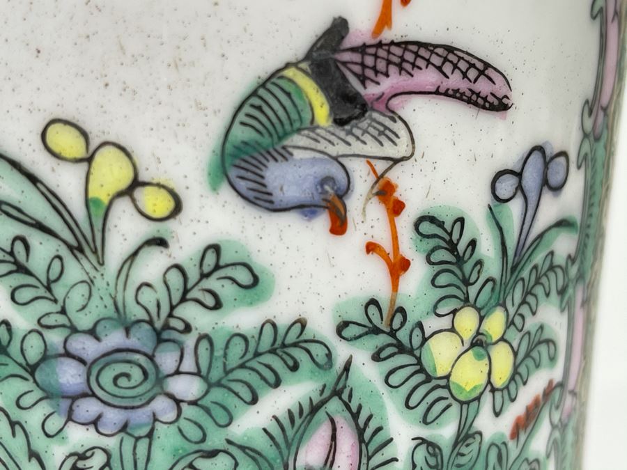 Vintage Chinese Famille Rose Porcelain Table Lamp With Silk Shade 26H [Photo 18]