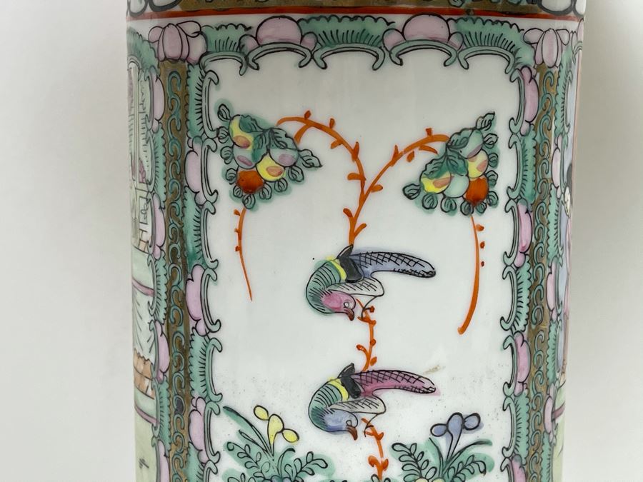 Vintage Chinese Famille Rose Porcelain Table Lamp With Silk Shade 26H [Photo 11]