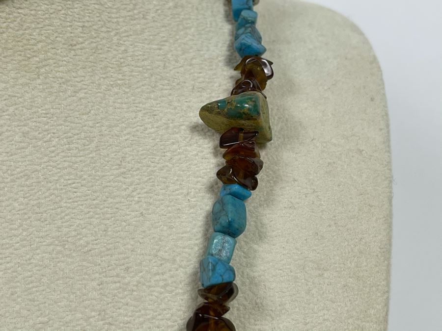 Native Turquoise / Amber Necklace With Sterling Silver Clasp 20L [Photo 7]