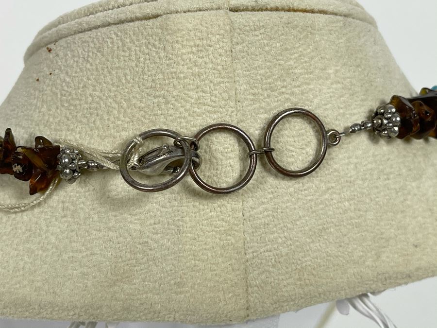 Native Turquoise / Amber Necklace With Sterling Silver Clasp 20L [Photo 10]