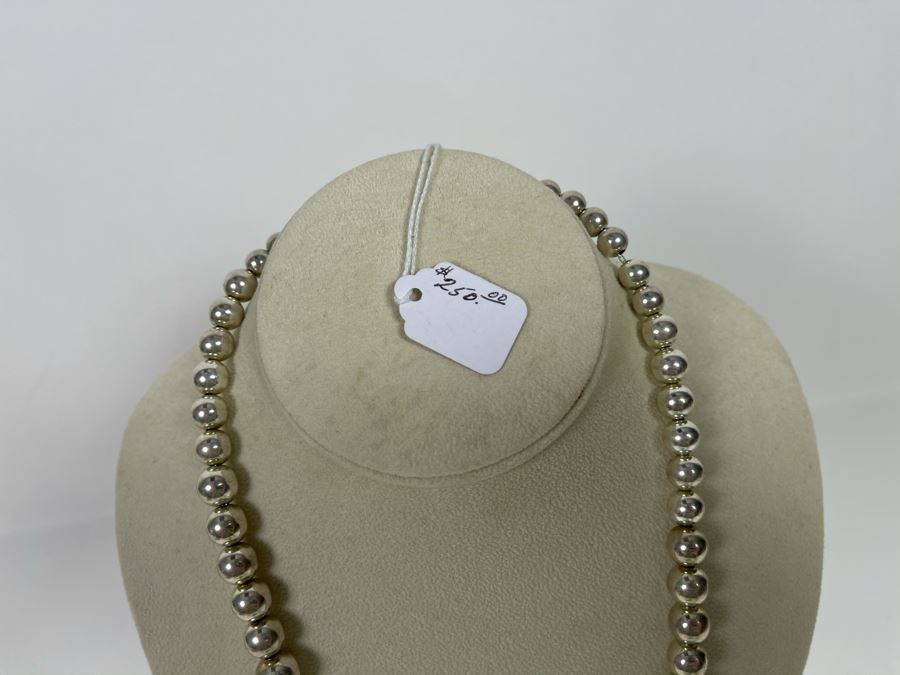 20'L Sterling Silver Graduated Big Round Beads Necklace Lobster Claw Clasp 53g Retails $250 [Photo 4]