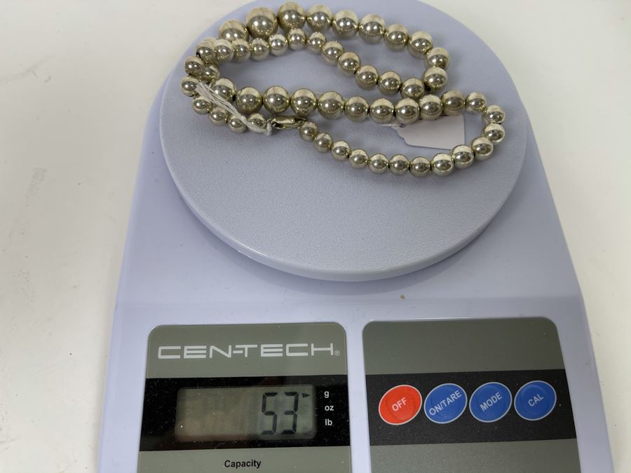 20'L Sterling Silver Graduated Big Round Beads Necklace Lobster Claw Clasp 53g Retails $250 [Photo 7]
