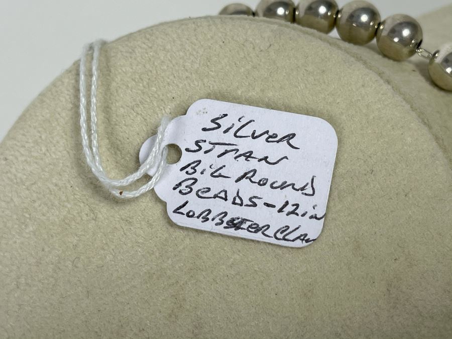 20'L Sterling Silver Graduated Big Round Beads Necklace Lobster Claw Clasp 53g Retails $250 [Photo 5]