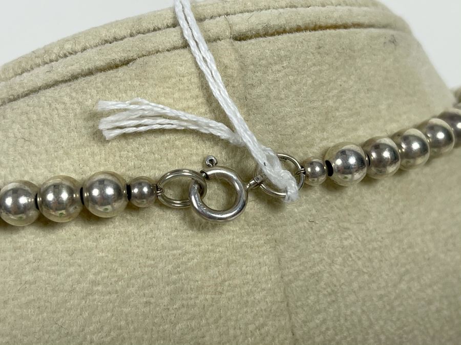 18'L Sterling Silver Graduated Round Beads Necklace 27g [Photo 7]