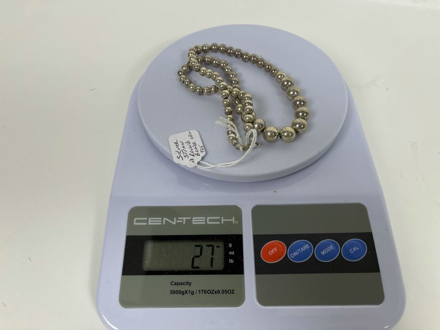 18'L Sterling Silver Graduated Round Beads Necklace 27g [Photo 8]