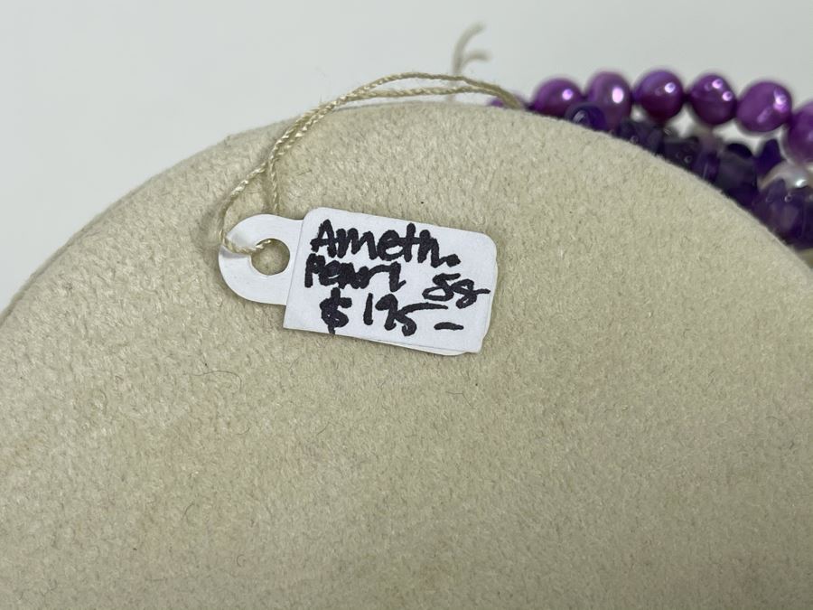Statement Amethyst And Pearl Necklace With Sterling Silver Clasp 16'L Retails $195 [Photo 6]