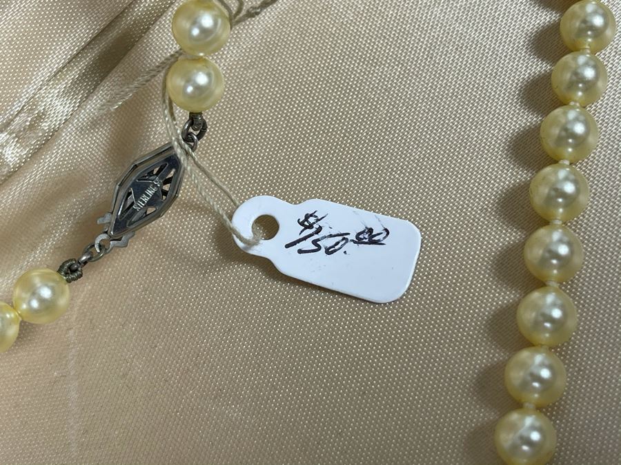 Vintage White Pearls Necklace With Sterling Silver Clasp With Original Mallorca Pearls Box Retails $150 [Photo 10]