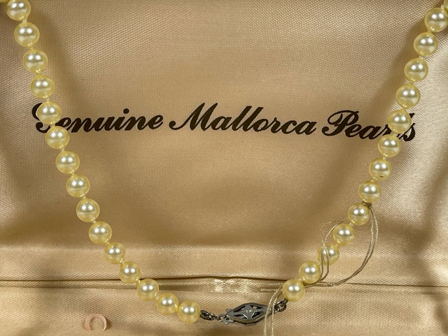 Vintage White Pearls Necklace With Sterling Silver Clasp With Original Mallorca Pearls Box Retails $150 [Photo 9]