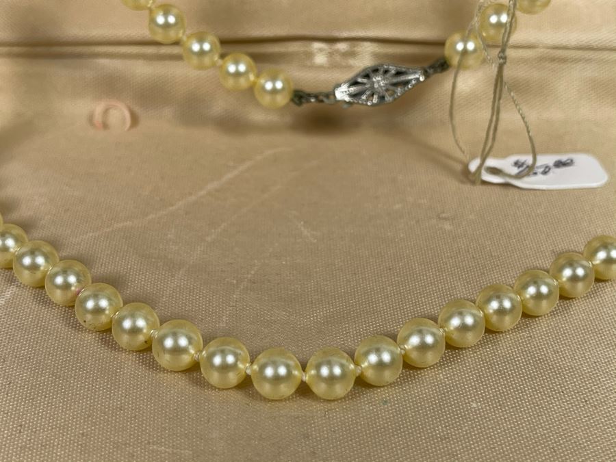Vintage White Pearls Necklace With Sterling Silver Clasp With Original Mallorca Pearls Box Retails $150 [Photo 5]