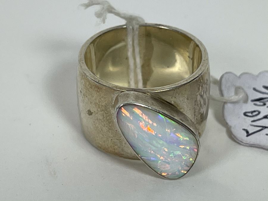 Large Modernist Opal Sterling Silver Big Band Ring JS 15g [Photo 7]