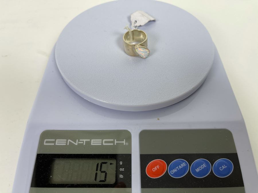 Large Modernist Opal Sterling Silver Big Band Ring JS 15g [Photo 15]