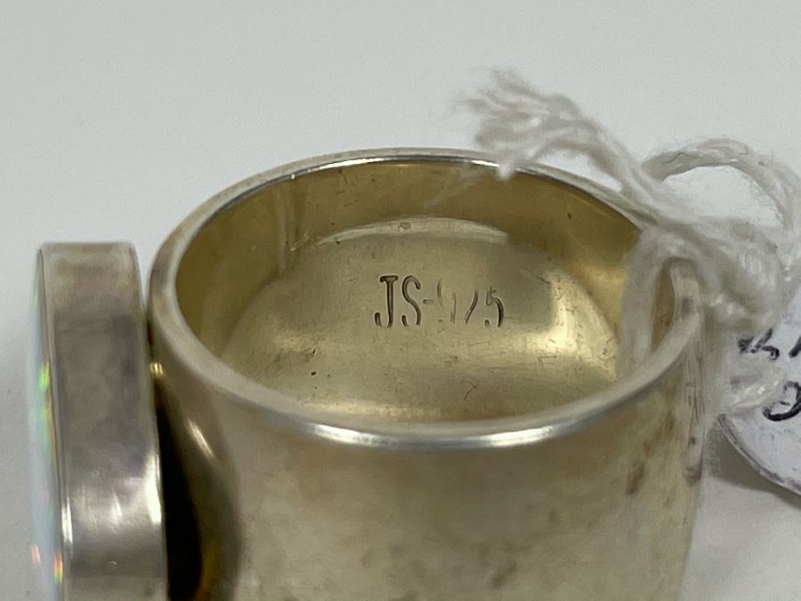 Large Modernist Opal Sterling Silver Big Band Ring JS 15g [Photo 10]