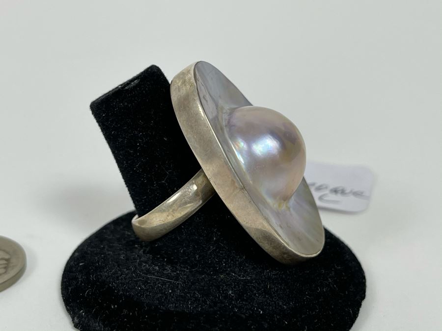 Sterling Silver Baroque Pearl Ring 11.1g Size 8.5 [Photo 3]