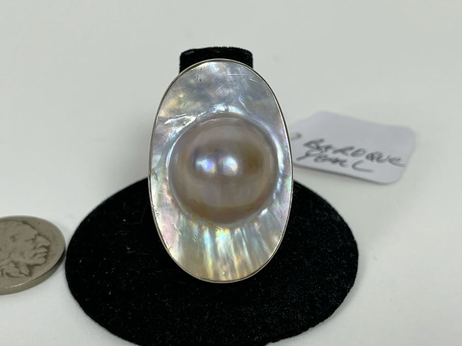 Sterling Silver Baroque Pearl Ring 11.1g Size 8.5 [Photo 1]