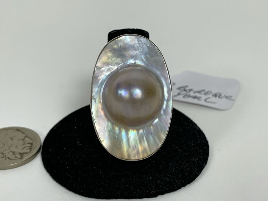 Sterling Silver Baroque Pearl Ring 11.1g Size 8.5 [Photo 2]