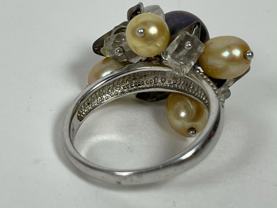 Sterling Silver Pearl Ring 7.5g Size 8.5 [Photo 7]