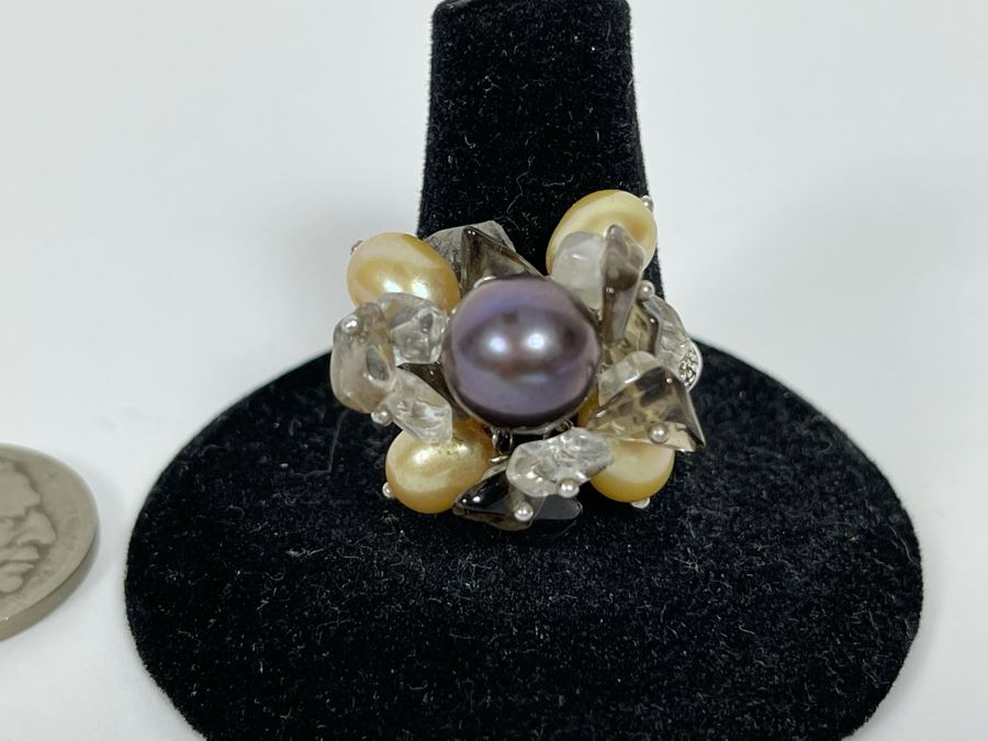 Sterling Silver Pearl Ring 7.5g Size 8.5 [Photo 3]