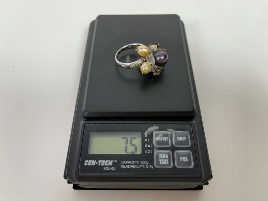 Sterling Silver Pearl Ring 7.5g Size 8.5 [Photo 11]