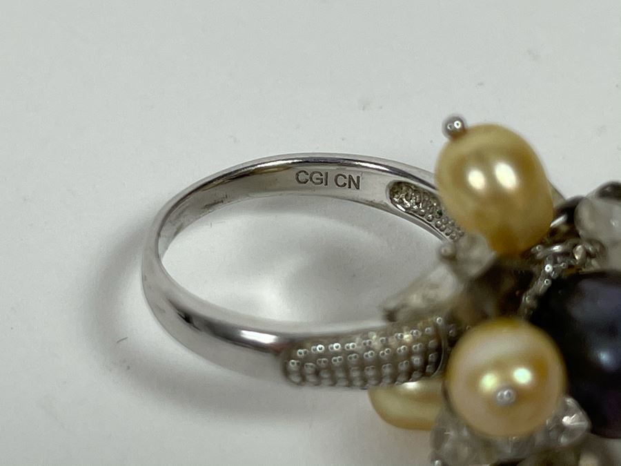 Sterling Silver Pearl Ring 7.5g Size 8.5 [Photo 9]