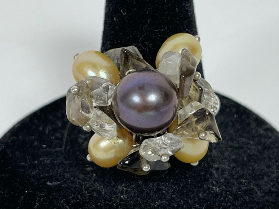 Sterling Silver Pearl Ring 7.5g Size 8.5 [Photo 2]
