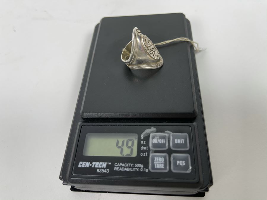 Sterling Silver Deco Style Ring 4.9g Size 7 [Photo 8]