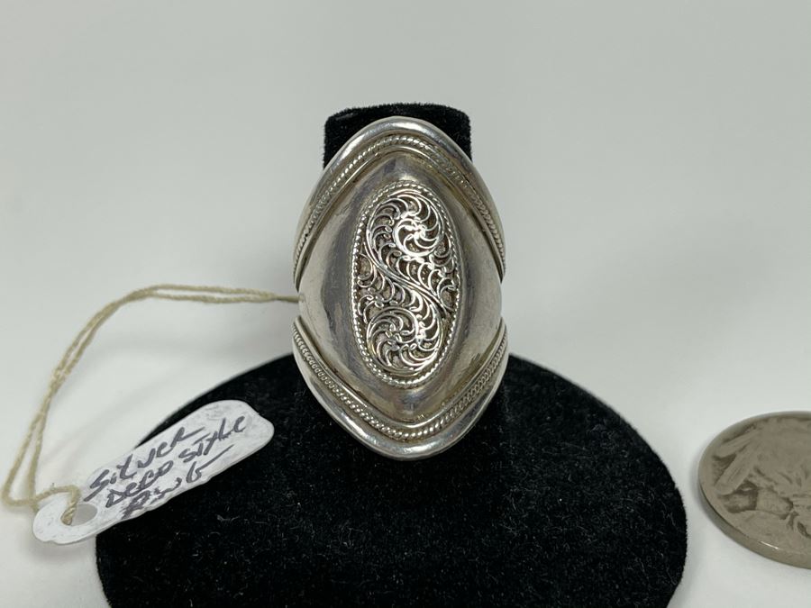 Sterling Silver Deco Style Ring 4.9g Size 7 [Photo 2]