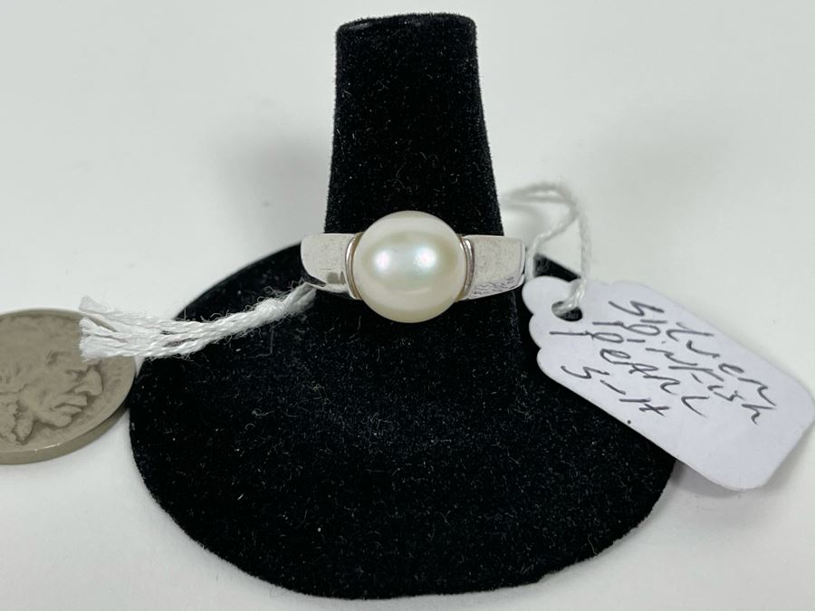 Sterling Silver Pinkish Pearl Ring 6.2g Size 8 Retails $75 [Photo 2]