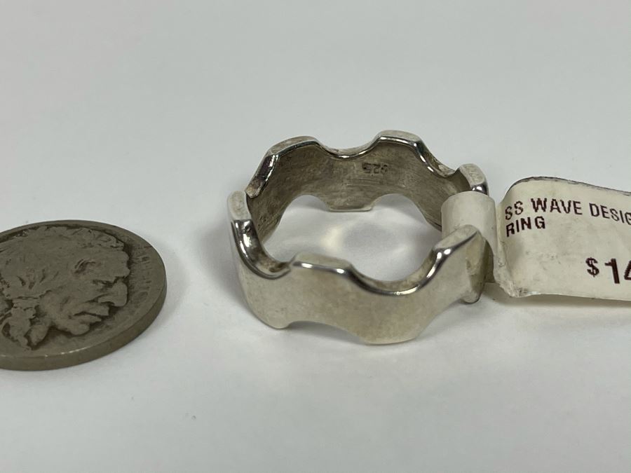 Mens Large Sterling Silver Wave Design Ring New With Tags Size 10.5 9.7g Retails $140 [Photo 4]