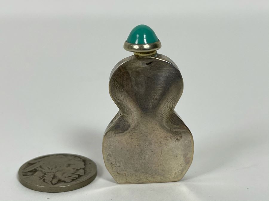 Sterling Silver Mexican Perfume Bottle With Turquoise Finial Top Dabber Signed RAG 5.4G [Photo 3]