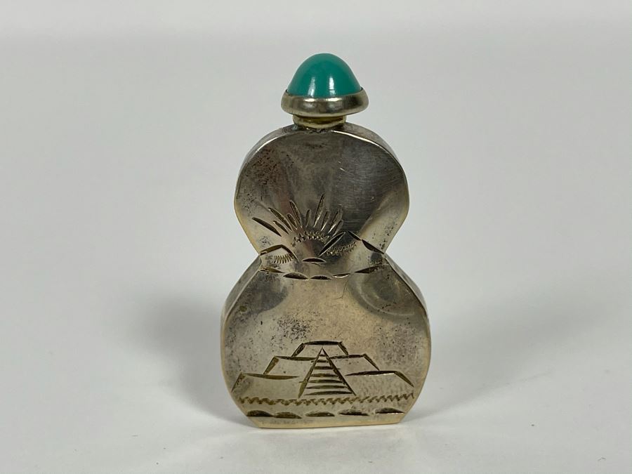Sterling Silver Mexican Perfume Bottle With Turquoise Finial Top Dabber Signed RAG 5.4G [Photo 2]